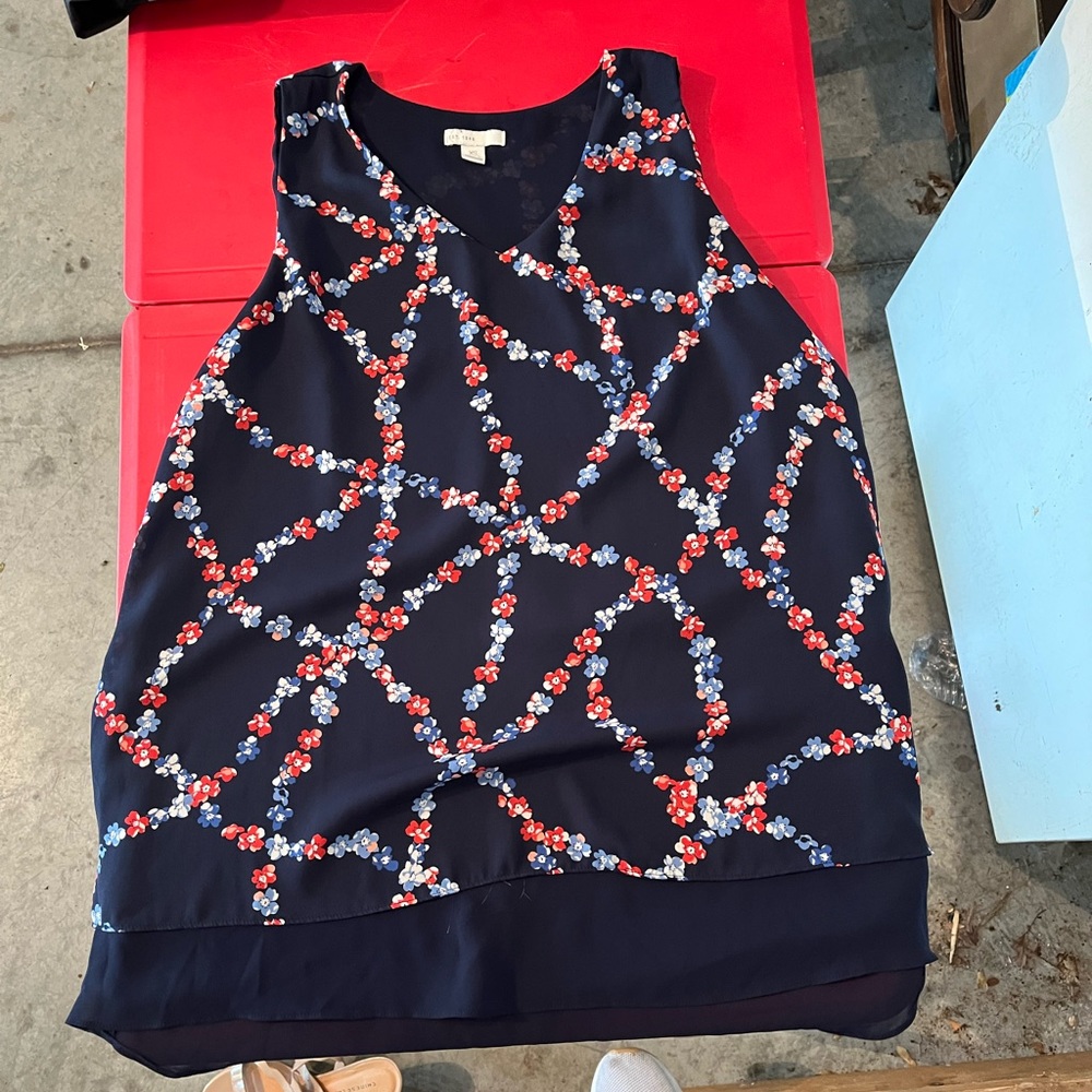 Red and navy blouse
